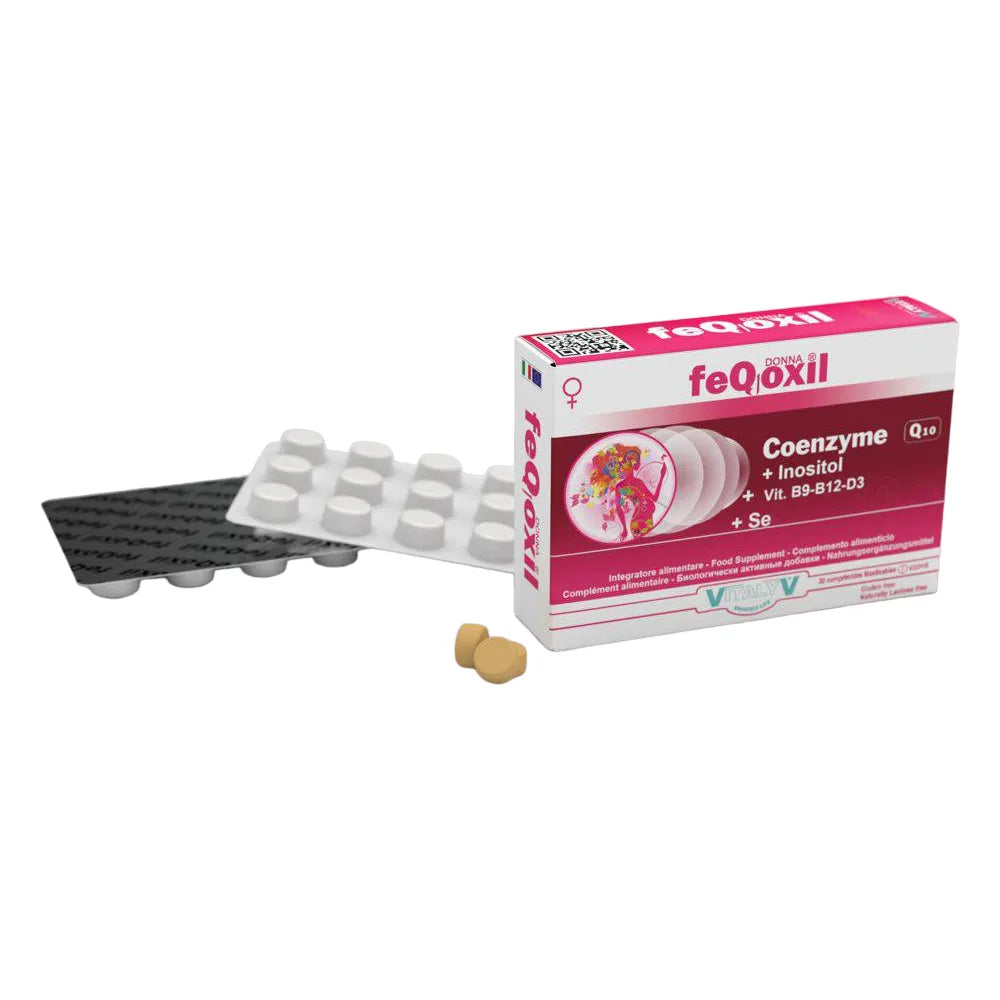 Caja de Feqoxil Donna de 30 comprimidos para soporte de fertilidad femenina en la tienda virtual Farmasia Perú.