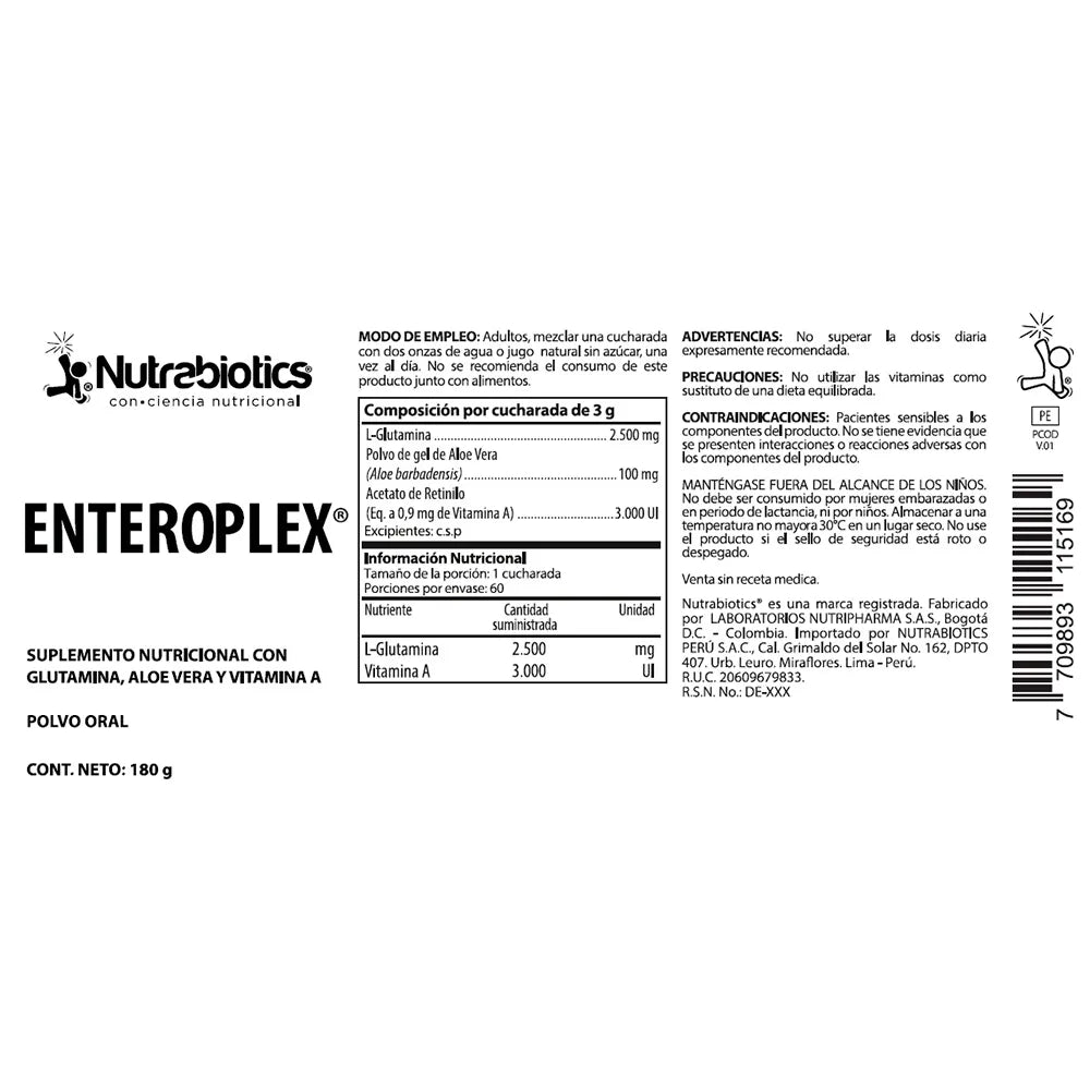 Enteroplex - L-Glutamina y Aloe Vera (180g) Nutrabiotics