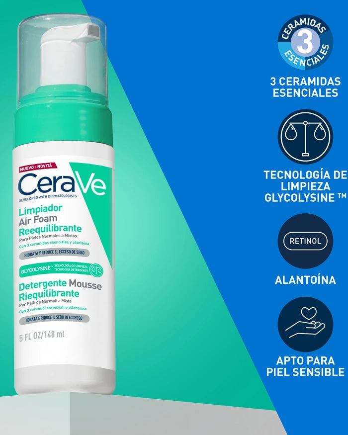 CeraVe Limpiador Air Foam Reequilibrante - Frasco 148 ml